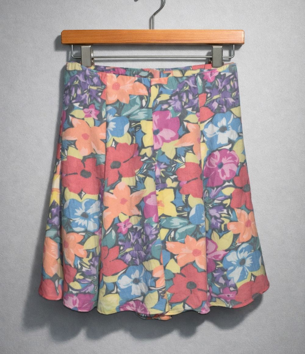 Catch Me Ltd Floral Skort Flare Mini Culottes Skirt Shorts Zip Back USA Boho XS